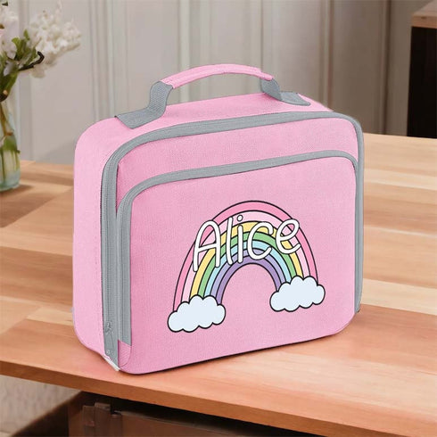 Rainbow Personalised Lunch Cooler Bag with Separate Front Zip Compartment, Fully Insulated