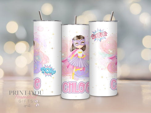 Super Hero Girl Personalised 20oz Insulated Tumbler, Holiday Drinkware, Girls Tumbler Cup