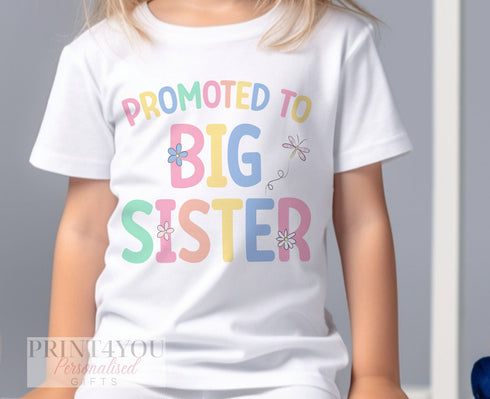 Big Sister T-Shirt – Personalised Cotton Kids Tee with Pastel Heart Design