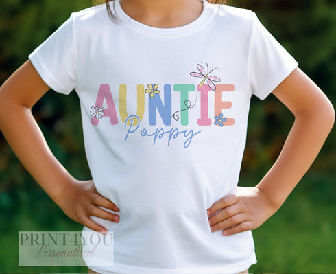 Promoted to Auntie Personalised Cotton T-Shirt, Young Auntie Gift, Gift to Niece for Pregnancy Announcement, Pastel Colour