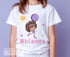 Girl's White Cotton Personalised T-shirt - Birthday girl with Balloon, White or Brown Skin
