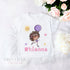 Girl's White Cotton Personalised T-shirt - Birthday girl with Balloon, White or Brown Skin