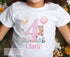 Personalised Girls Birthday T-Shirt ANY AGE - Cotton White Top, Any Age, Pink Number with Cute Bear and Balloons with Wildflowers