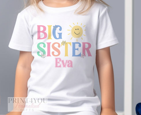 Promoted to Big Sister Sunshine Design White Personalised Cotton T-Shirt