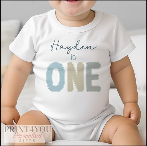Personalised Boys First Birthday T-shirt, I am One, Sleepsuit, Vest or T-shirt, pastel colours
