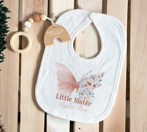 Little Sister Butterfly Personalised Vest, Sleepsuit Baby grow Bodysuit T-shirt, New Sister Gift, Sibling matching T-shirts