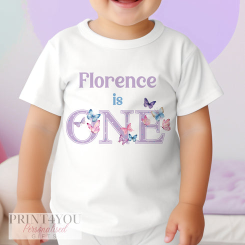 Personalised Butterfly First Birthday T-shirt, I am One, Sleepsuit, Vest or T-shirt