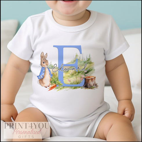 Personalised Blue Rabbit sleepsuit, New baby Outfit, Coming Home baby Grow, new Born Gift, Baby Shower Gift,