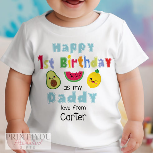 Dancing Fruit Personalised Sleepsuit, Happy Birthday Daddy, 1st Birthday as My Daddy, Baby grow Bodysuit Vest, Dad Birthday, Daddy Birthday