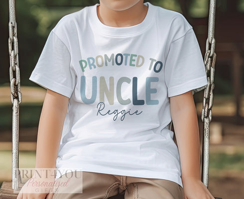 Promoted to Uncle Personalised Cotton T-Shirt, Young Uncle Gift, Gift to Nephew for Pregnancy Announcement, Pastel Colour