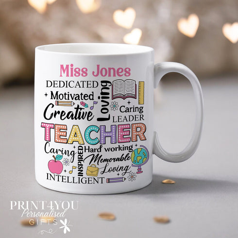Personalised Thank You teacher mug, teacher Gift ideas , Personalised Mug, Dedicated, Motivated, Creative