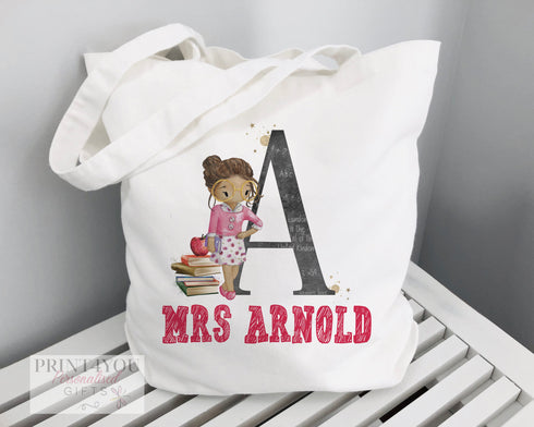 Thank You Teacher Gift | Cotton Tote Bag | Reusable Shopping Bag | 100% White Cotton Bag | Personalised shopper bag | Alphabet Letter