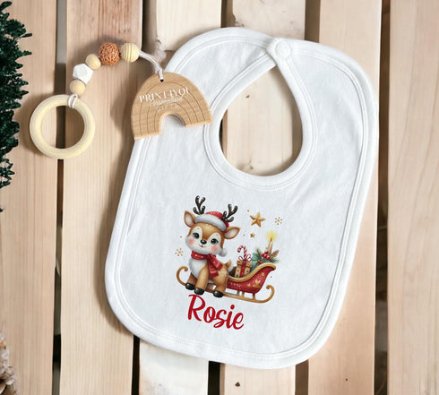 Baby's First Christmas Personalised Bib, Vest and Sleepsuit Cotton Set - Perfect for New baby Gift, Blue Snowmen