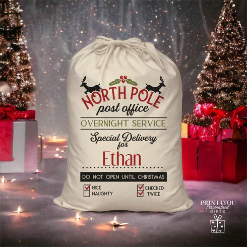 Personalised Santa Sack, Christmas sack, Xmas Eve Box - North Pole Post Office