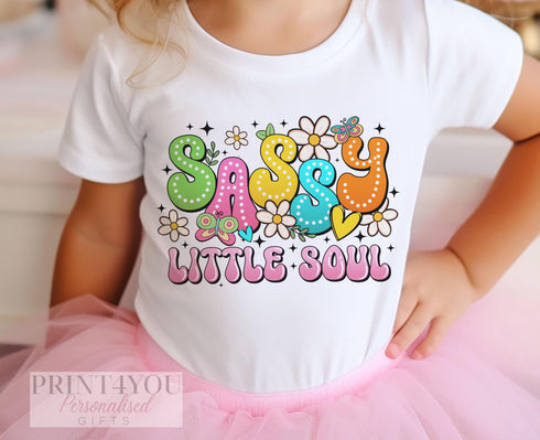 Children's White Cotton T-shirt - Sassy Little Soul, Retro design