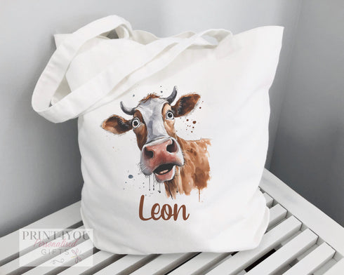 Funny Cow Cotton Tote Bag | Reusable Shopping Bag | 100% White Cotton Bag