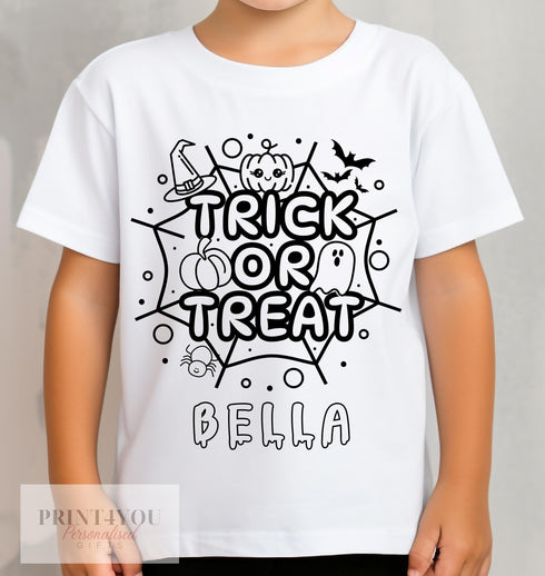 Personalised Halloween Colour In activity Kids T-shirt - with washable pens - Trick or Treat