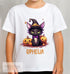 Personalised Halloween T-Shirt for Kids - Black Cat Printed Cotton Tee - Spooky Graphic Shirt for Children