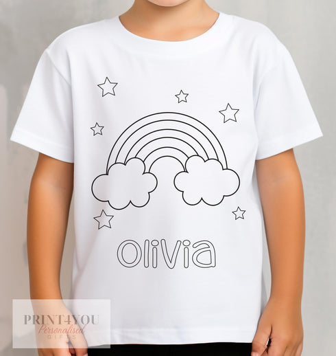 Personalised Rainbow Colour In activity Kids T-shirt - with washable pens