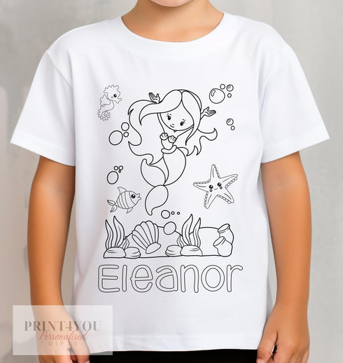 Personalised mermaid Colour In activity Kids T-shirt - with washable pens