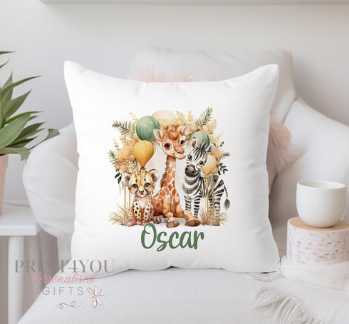 New Baby Personalised Cushion - Any Name | Boho Safari | Gift for Baby | Pillow Gift