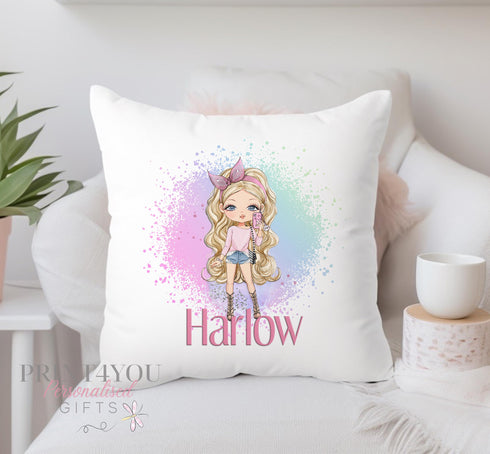 Personalised Cushion For Children - Any Name | Blonde Fashion Girl | Gift for Girls | Pillow Gift