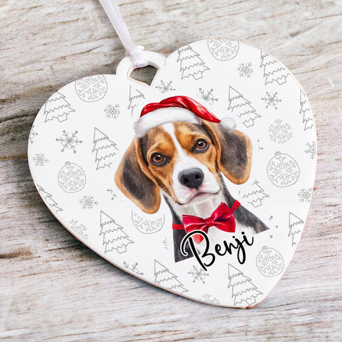 Personalised Beagle Dog Christmas Decoration - Customisable Pet Ornament with Gift Box Option - 10x10cm Heart Shaped Keepsake