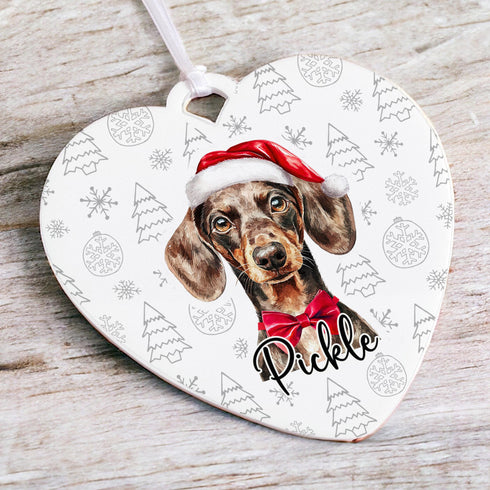 Personalised Dachshund Dog Christmas Decoration - Customisable Pet Ornament with Gift Box Option - Heart Shaped Keepsake