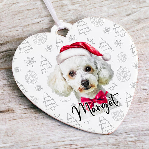 Personalised Miniature Poodle Dog Christmas Decoration - Customisable Pet Ornament with Gift Box Option - Heart Shaped Keepsake