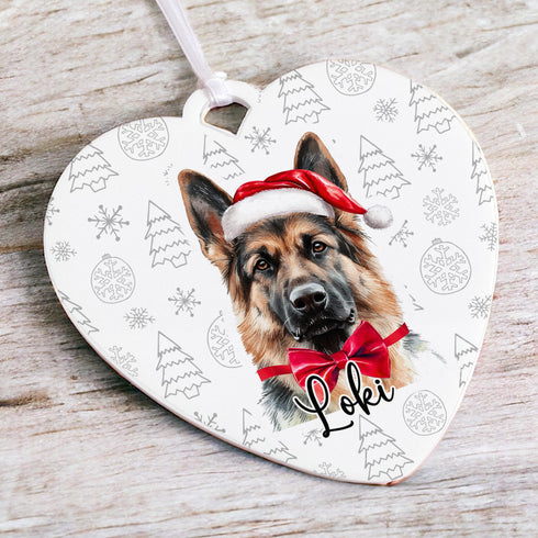 Personalised German Shepherd Dog Christmas Decoration - Customisable Pet Ornament with Gift Box Option - Heart Shaped Keepsake
