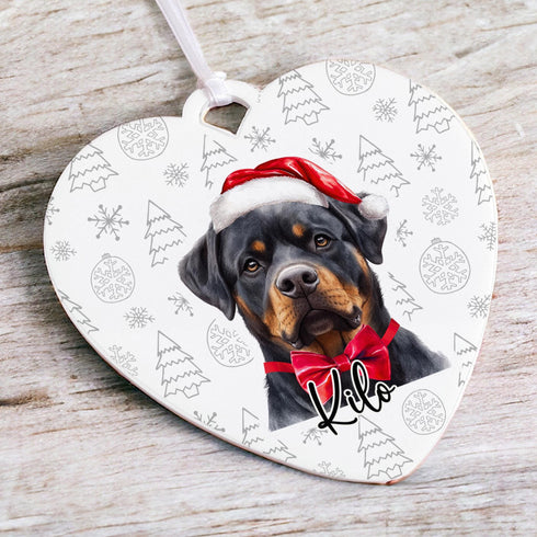 Personalised Rottweiler Rottie Dog Christmas Decoration - Customisable Pet Ornament with Gift Box Option - Heart Shaped Keepsake