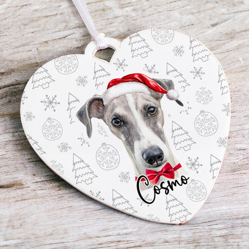 Personalised Whippet Christmas Decoration - Customisable Pet Ornament with Gift Box Option - Heart Shaped Keepsake