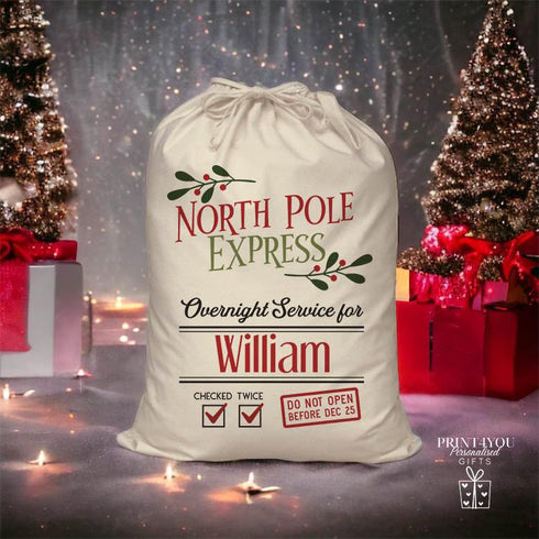 Personalised Christmas Santa Sack - North Pole Express Holiday Gift Bag