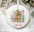 Personalised Christmas Pink Reindeer ceramic bauble decoration, Baby's First Christmas, Reindeer and Alphabet Letter