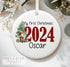 Personalised Christmas ceramic bauble decoration, Baby's First Christmas, Elf 2024,