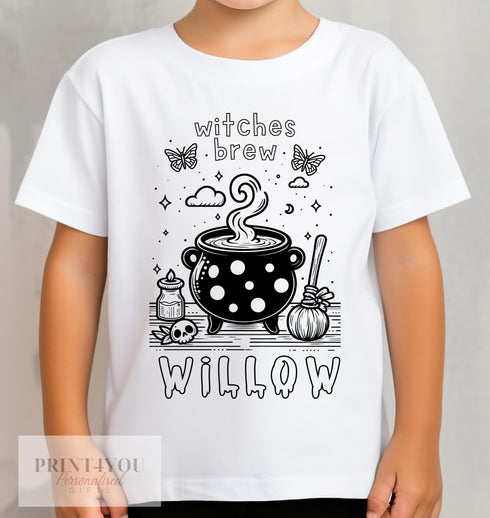 Personalised Halloween Colour In activity Kids T-shirt - with washable pens - Witches Brew