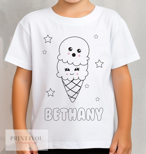 Personalised Summer time ice-cream Colour In activity Kids T-shirt - with washable pens