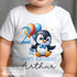 Personalised Boys Penguin Birthday T-Shirt ANY AGE - Cotton White Top, Any Age, Blue Boys Penguin Party Top
