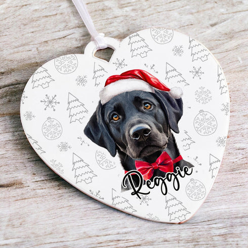 Personalised Black Labrador Dog Christmas Decoration - Customisable Pet Ornament with Gift Box Option - Heart Shaped Keepsake