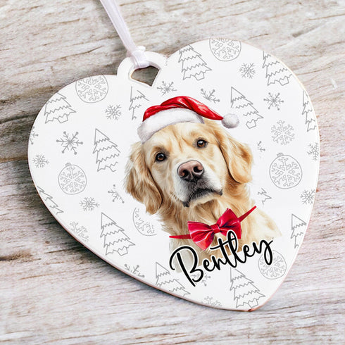 Personalised Golden Retriever Dog Christmas Decoration - Customisable Pet Ornament with Gift Box Option - Heart Shaped Keepsake