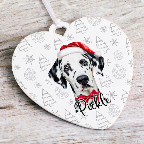 Personalised Dalmatian Dog Christmas Decoration - Customisable Pet Ornament with Gift Box Option - Heart Shaped Keepsake