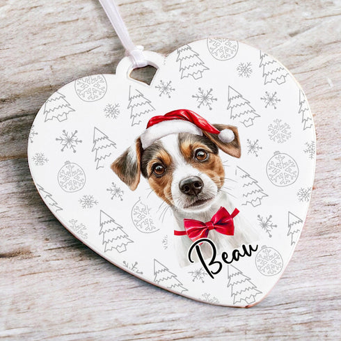 Personalised Jack Russell Dog Christmas Decoration - Customisable Pet Ornament with Gift Box Option - Heart Shaped Keepsake
