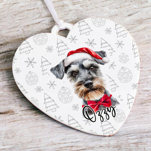 Personalised Miniature Schnauzer Dog Christmas Decoration - Customisable Pet Ornament with Gift Box Option - Heart Shaped Keepsake