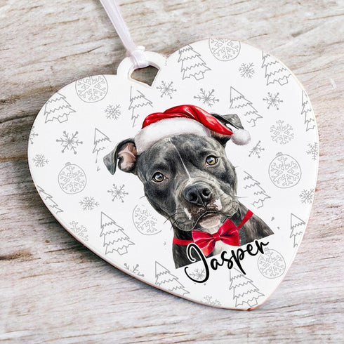 Personalised Staff Staffordshire Bull Terrier Christmas Decoration - Customisable Pet Ornament with Gift Box Option - Heart Shaped Keepsake