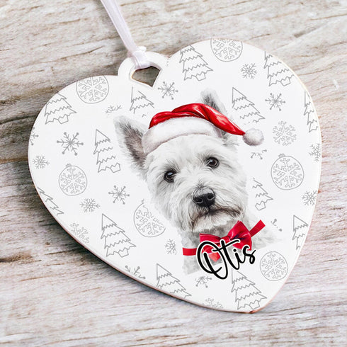 Personalised Westie West Highland Terrier Dog Christmas Decoration - Customisable Pet Ornament with Gift Box Option - Heart Shaped Keepsake