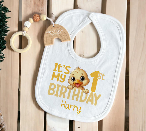 Personalised First Birthday One T-shirt, Yellow Duck First Birthday Outfit. Numbers One and Two, First and Second Birthday, Any number