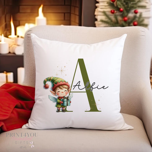 Personalised Christmas Elf Cushion Cover | Super Soft and Fully Washable | Gift for Children | Any letter Alphabet