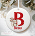 Personalised Christmas Ceramic bauble decoration, Reindeer Bear Initial Letter exclusive Design, Baby's First Christmas,