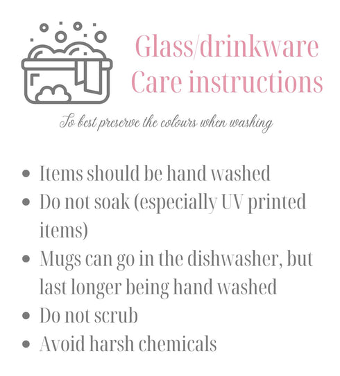 a poster with instructions for glass drinkware care instructions