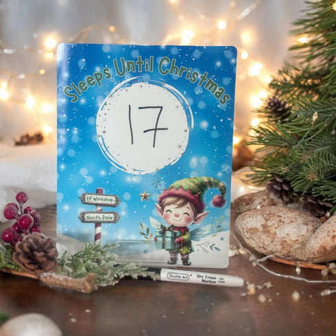 Christmas Countdown Board, aluminium wipe clean, Elf Countdown Design, Elf Arrival Gift